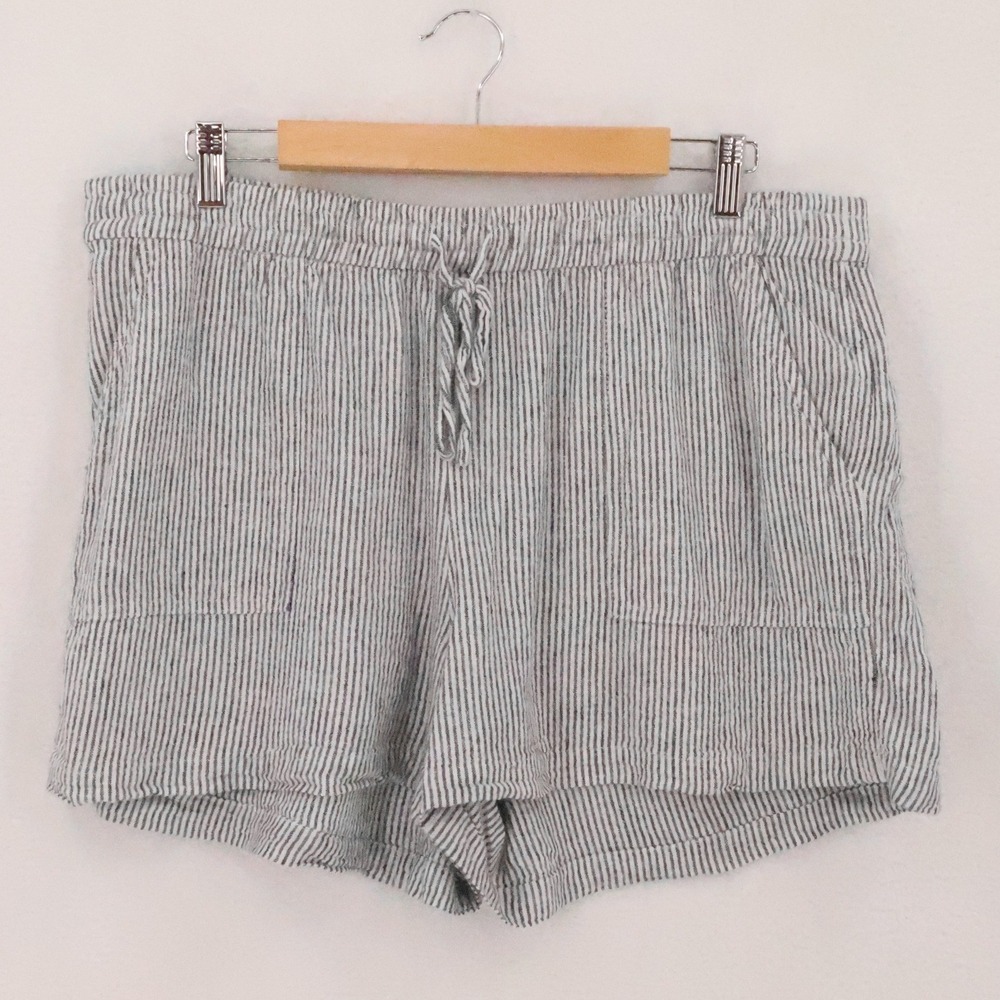 J Crew Striped Linen Blend Shorts Womens Size L Black White Coastal Beach Summer